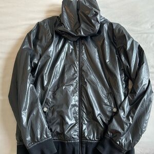 Hurley Black Shiny Hooded Bomber Jacket